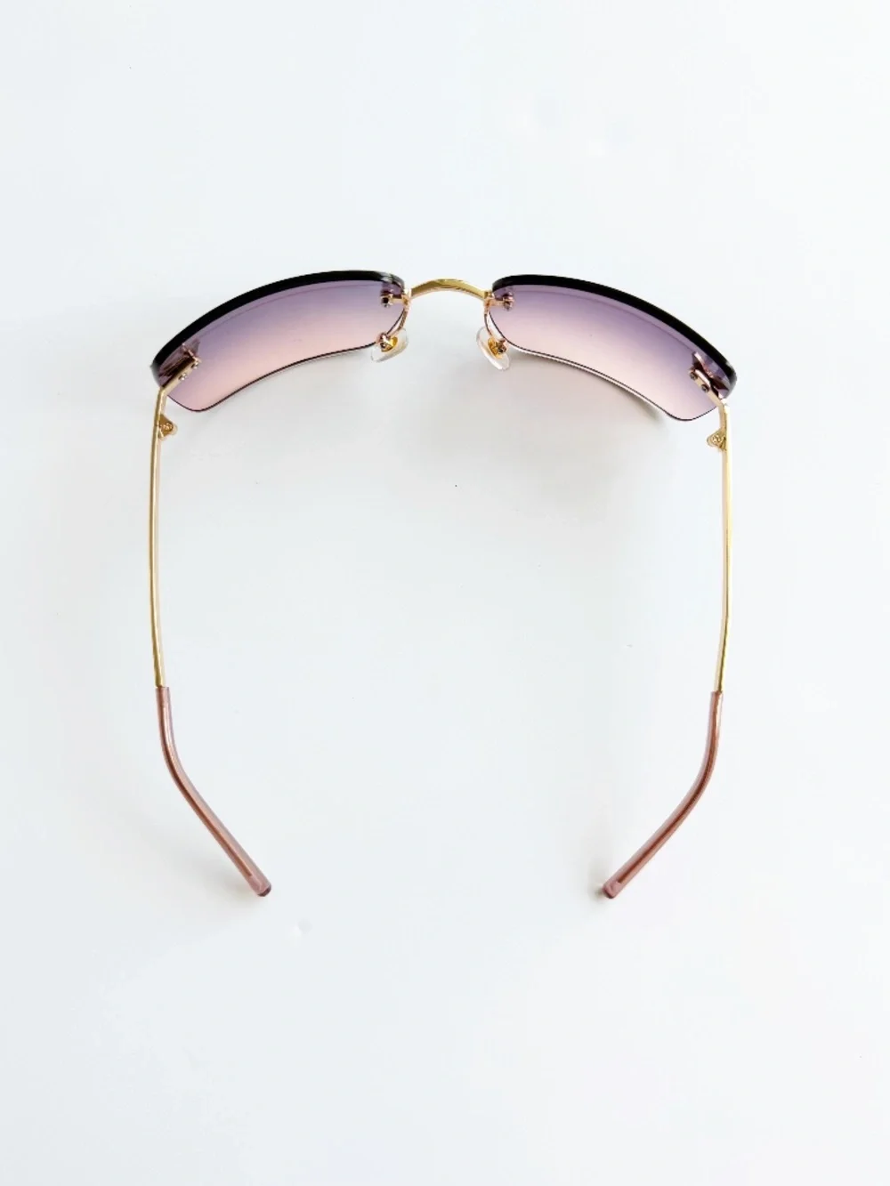 Y2K Rimless Purple Gradient Sunglasses Rhinestone Butterfly Gold Tone Retro